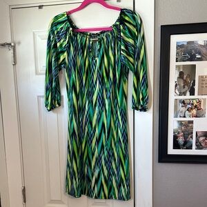 Fresh of La Green and Blue Chevron Dress